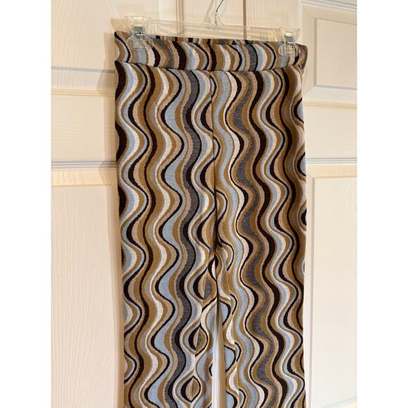 Wavy Pattern Flare Pants Brown Blue Beige Retro Style Trousers - Picture 5 of 7
